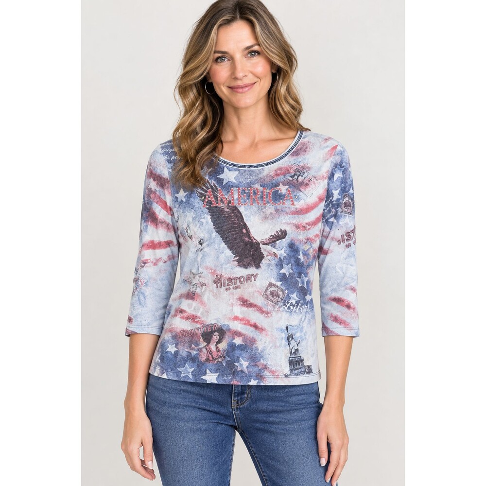 Vintage Cactus Womens AOP American Flag Top XL Y2K Americana USA Holiday